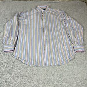 Polo Ralph Lauren Shirt Mens L Blue Stripe Regent Classic Fit Spread Collar
